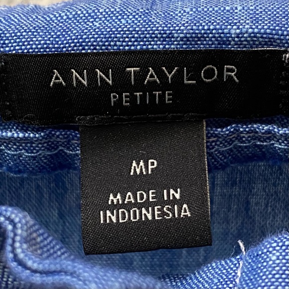 ANN TAYLOR Chambray Puff Sleeve Square Neck Blouse - Picture 10 of 12